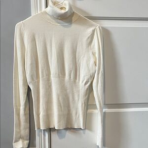 White House Black Market Cream Turtleneck Slim Ribbed Sweater
